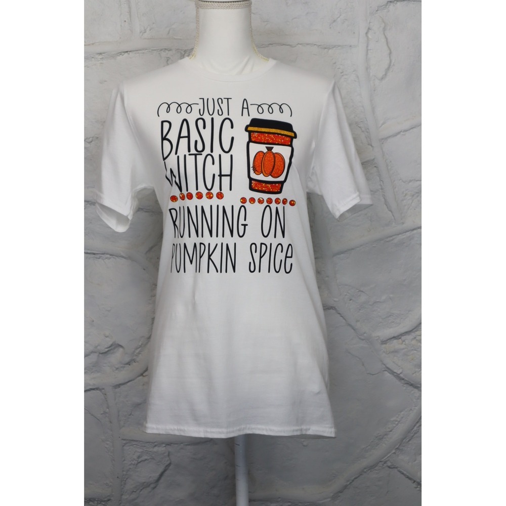 Women's Just A Basic Witch Running On Pumpkin Spice‎ Graphic Tee - Size S